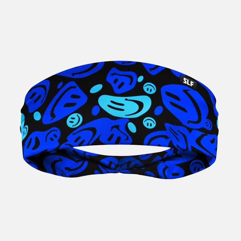 Smiley Faces Blue Black Headband ONE SIZE Blue/Black