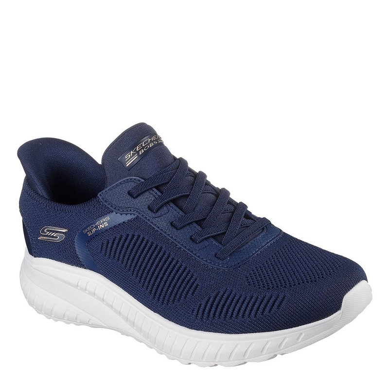 Skechers Womens Engineered Knit Bungee Slip Ins Runners 4 (37) Navy/White