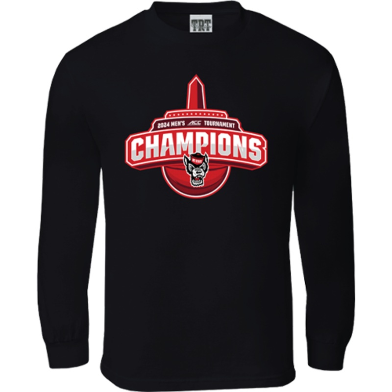 NC State Wolfpack TRT ACC Basketball 2024 Champions Black Long Sleeve T-Shirt Small