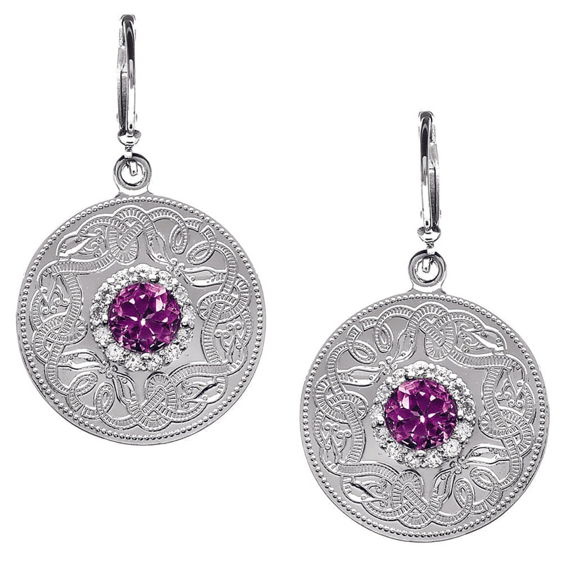Celtic Warrior Style Earrings with Amethyst and Clear CZ Stones Amethyst