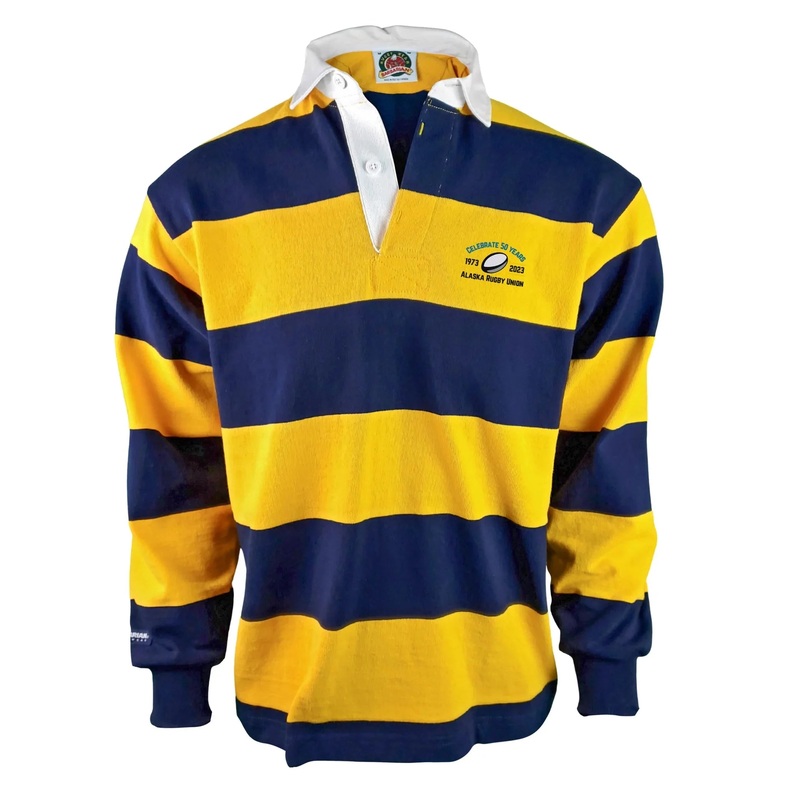 AKRU 50th Anniv. Traditional 4 Inch Stripe Rugby Jersey Gold/Navy X-Small