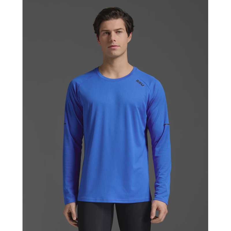 2XU Mens Aero Long Sleeve Tee-Nebula/Black Reflective Small
