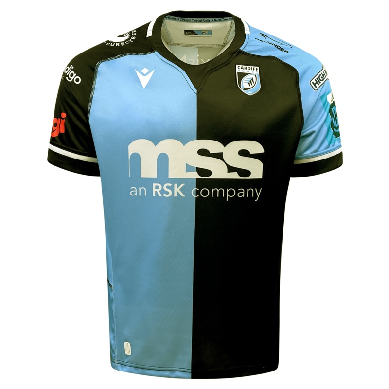 Cardiff Blues Home Jersey 23/24 by Macron S Black/Blue