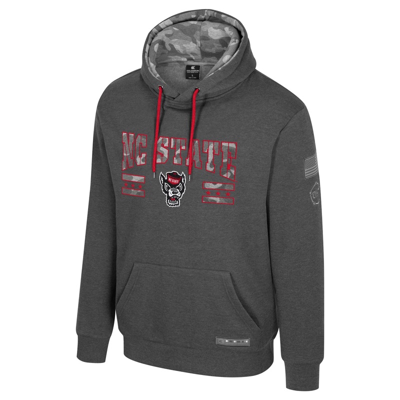 NC State Wolfpack Operation Hat Trick Heather Charcoal/Sage Camo Hooded Sweatshirt Small