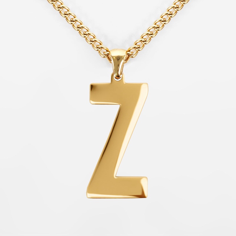 Z Letter Pendant with Chain Necklace – Gold Plated Stainless Steel Kids (16″) Gold
