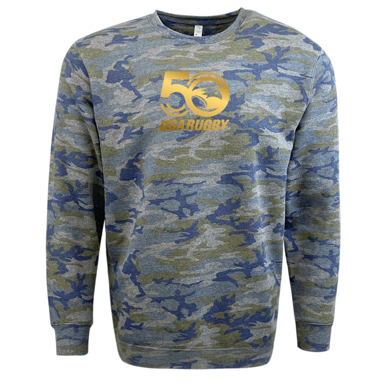 USA Rugby 50th Anniversary Camo Edition Fleece Crew Sweatshirt S Camo