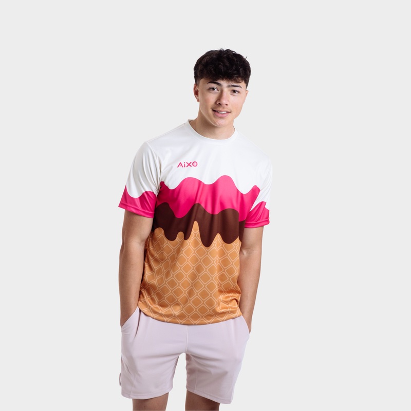 Aixo Sundae Mens T Shirt Vanilla Raspberry Chocolate Ivory XS