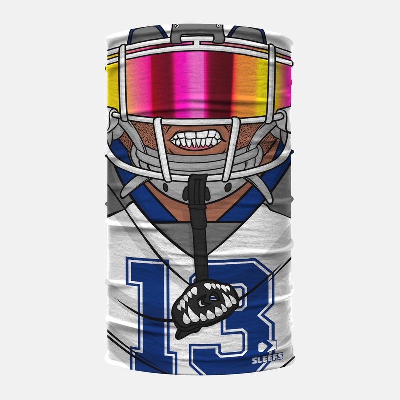 Football Player White Blue Neck Gaiter ONE SIZE White/Blue/Pink