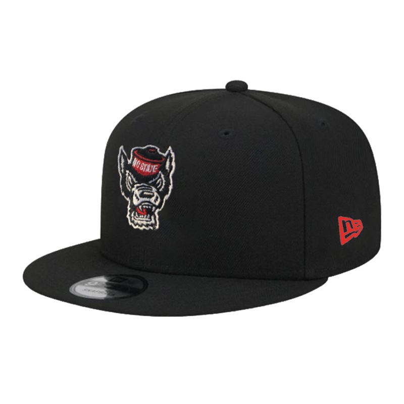 NC State Wolfpack New Era 9Fifty Black Wolfhead Flatbill Adjustable Hat
