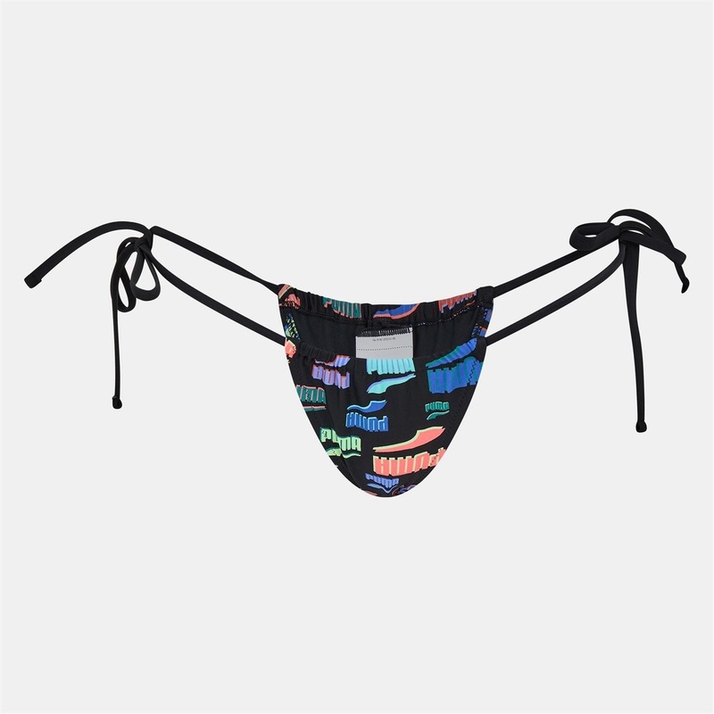Puma Tie Closure Tanga Bikini Bottom 10 (S) Black Combo