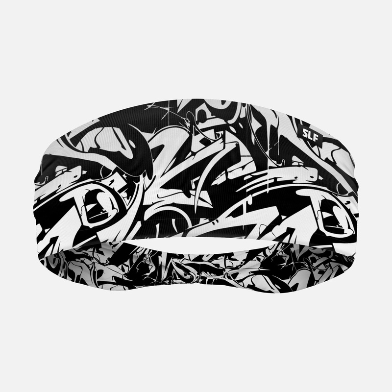 Graffiti Turnt Black Headband ONE SIZE Black/White