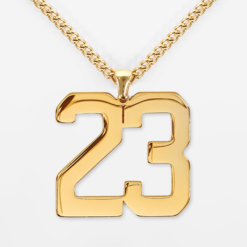 23 Number Pendant with Chain Necklace – Gold Plated Stainless Steel Kids (16″) Gold