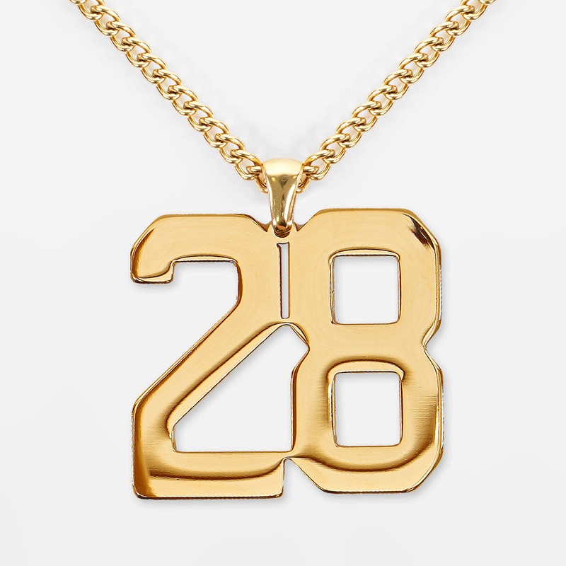 28 Number Pendant with Chain Necklace – Gold Plated Stainless Steel Kids (16″) Gold