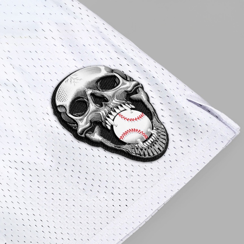 Baseball Skull Patch White Shorts – 7″ S White
