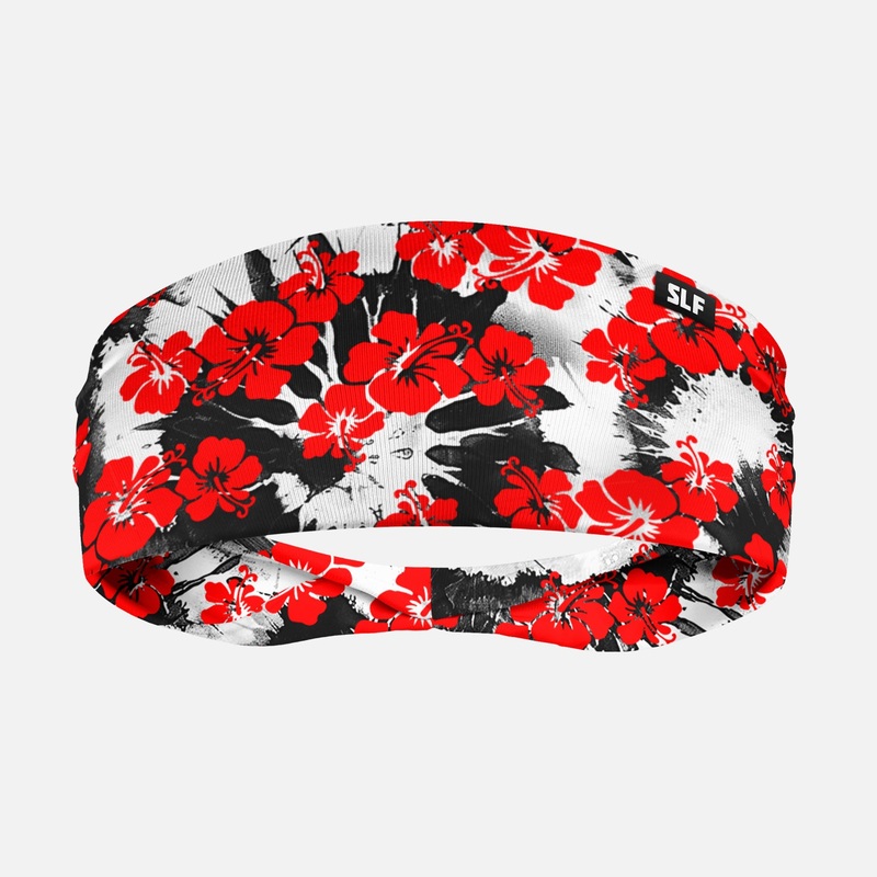 Red Hibiscus Tie Dye Headband ONE SIZE Red/White