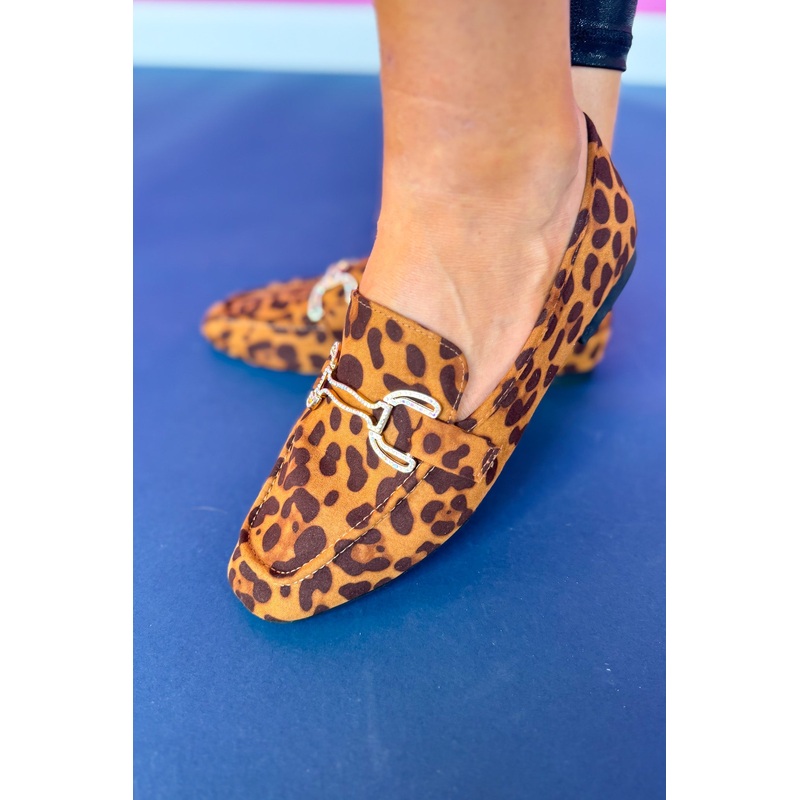 Tan Animal Print Rhinestone Ornament Loafers 6