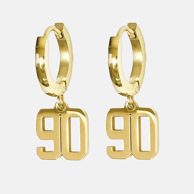 90 Number Earring – Gold Plated Stainless Steel Gold