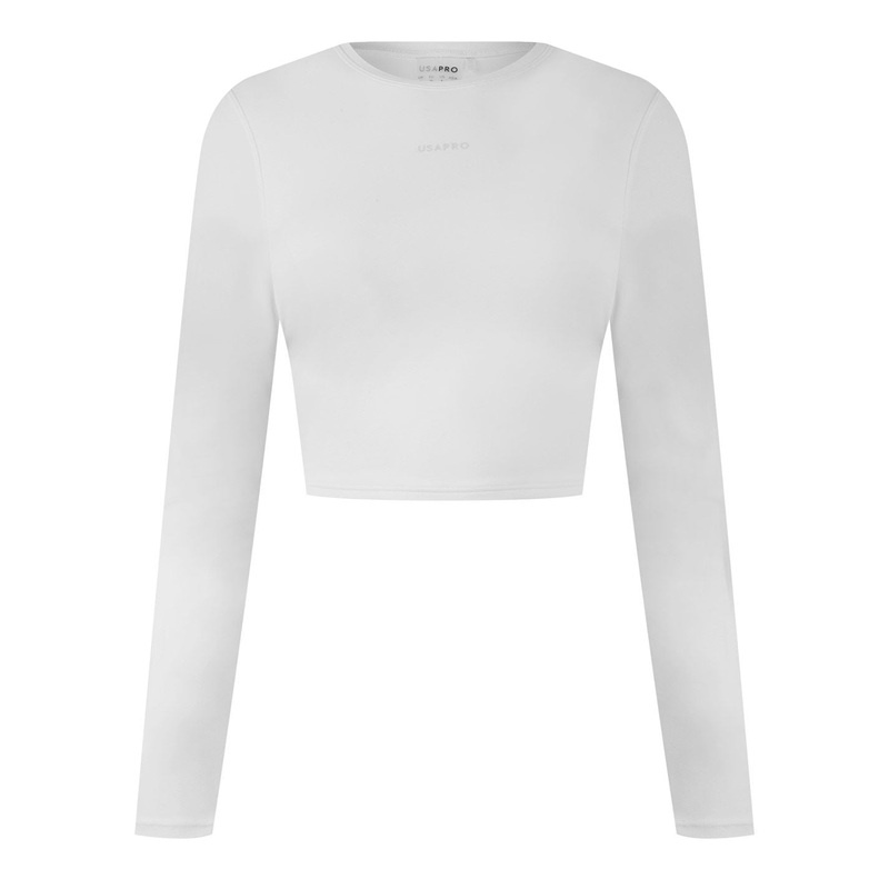 USA Pro Womens Pro Long Sleeve Crop Top 16 (44) Cream