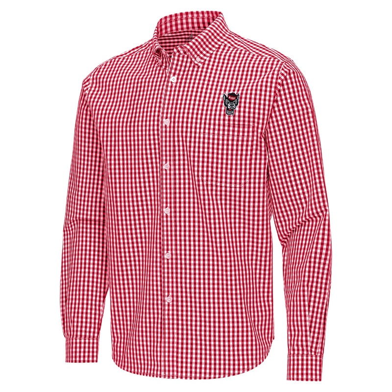 NC State Wolfpack Antigua Red and White Gingham Ellis Long Sleeve Button Down Shirt Small