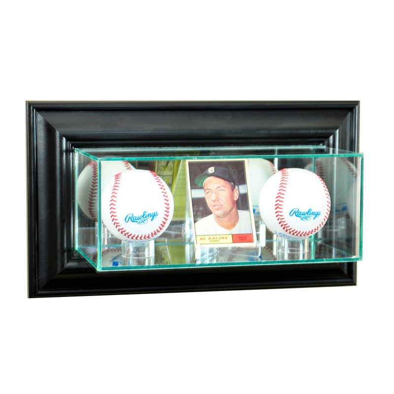 Wall Mounted Card and Double Baseball Display Case with Mirrors