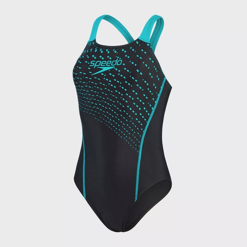Speedo Womens Medley Logo One Piece – Black/Aquarium 10