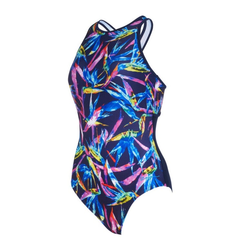Zoggs Hi Cross Back Ladies Swimming Costume – Neon Crystal 10