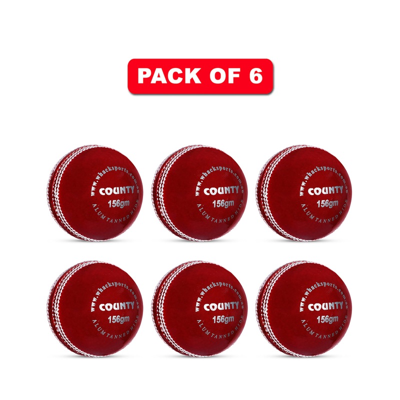 WHACK 2 Piece County Leather Cricket Ball Bundle – 156gm – Red – Pack of 6x or 12x Pack of 6
