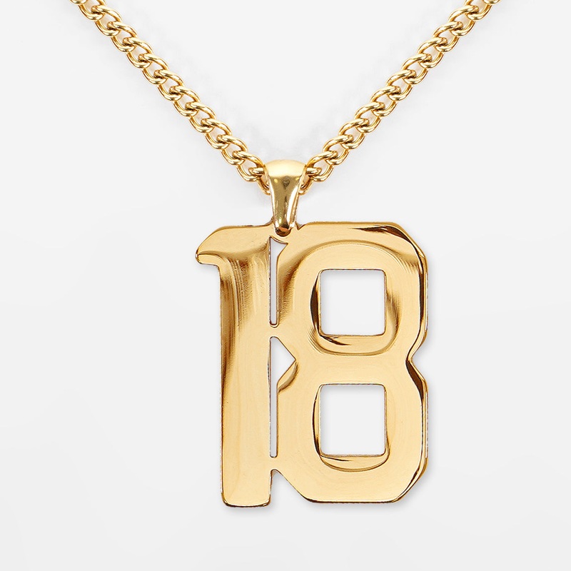 18 Number Pendant with Chain Kids Necklace – Gold Plated Stainless Steel Kids (16″) Gold