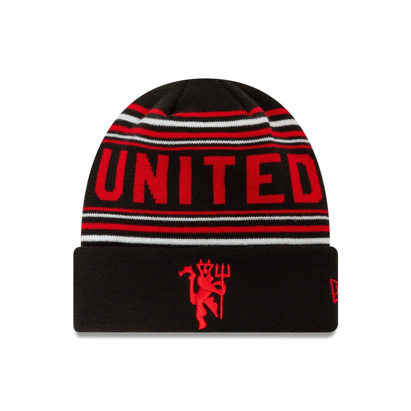 Manchester United Stripe Cuff Beanie Adults – Black