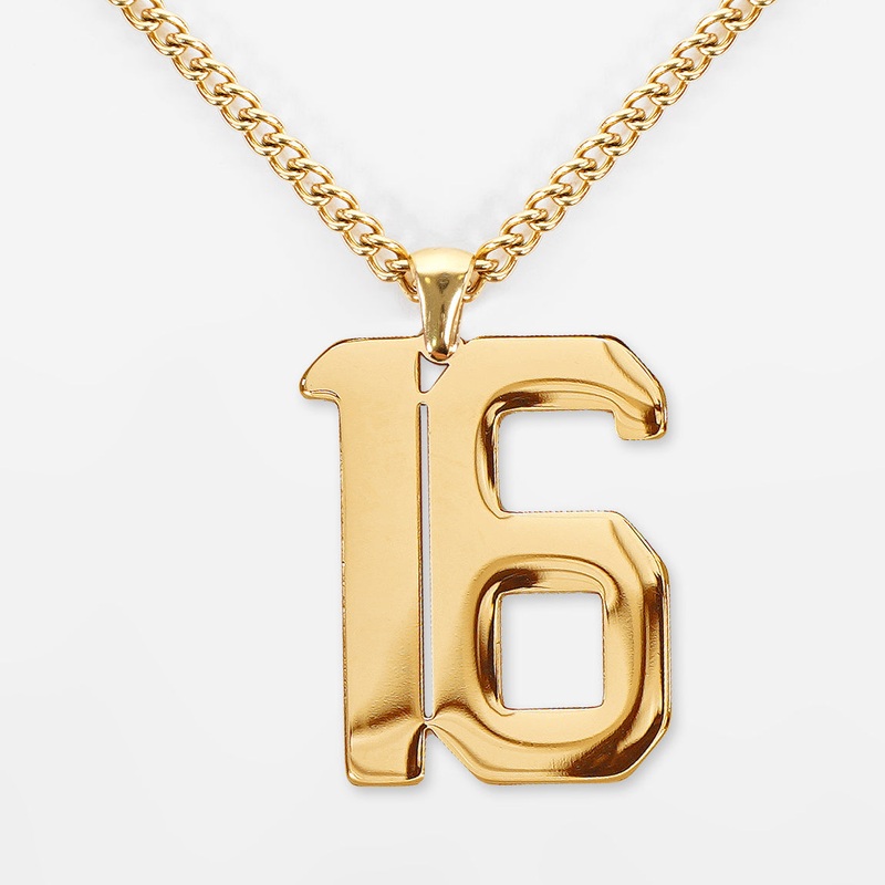 16 Number Pendant with Chain Kids Necklace – Gold Plated Stainless Steel Kids (16″) Gold