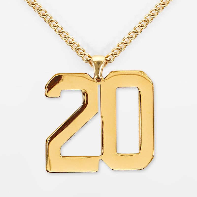 20 Number Pendant with Chain Necklace – Gold Plated Stainless Steel Kids (16″) Gold