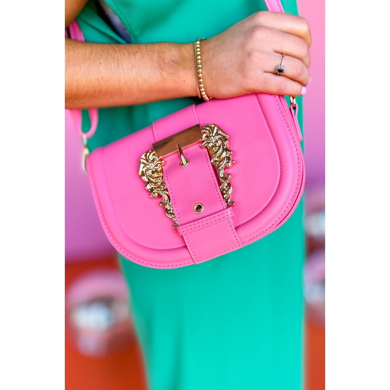 Pink Smooth Buckle Design Shoulder Crossbody Bag