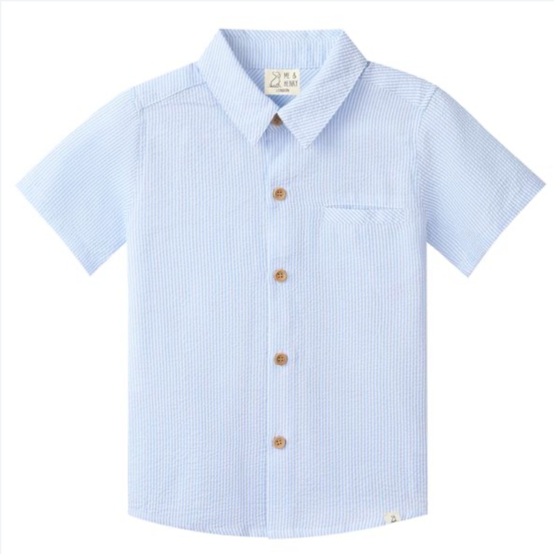 PALE BLUE SEESUCKER  NEWPORT WOVEN SHIRT 0-3m