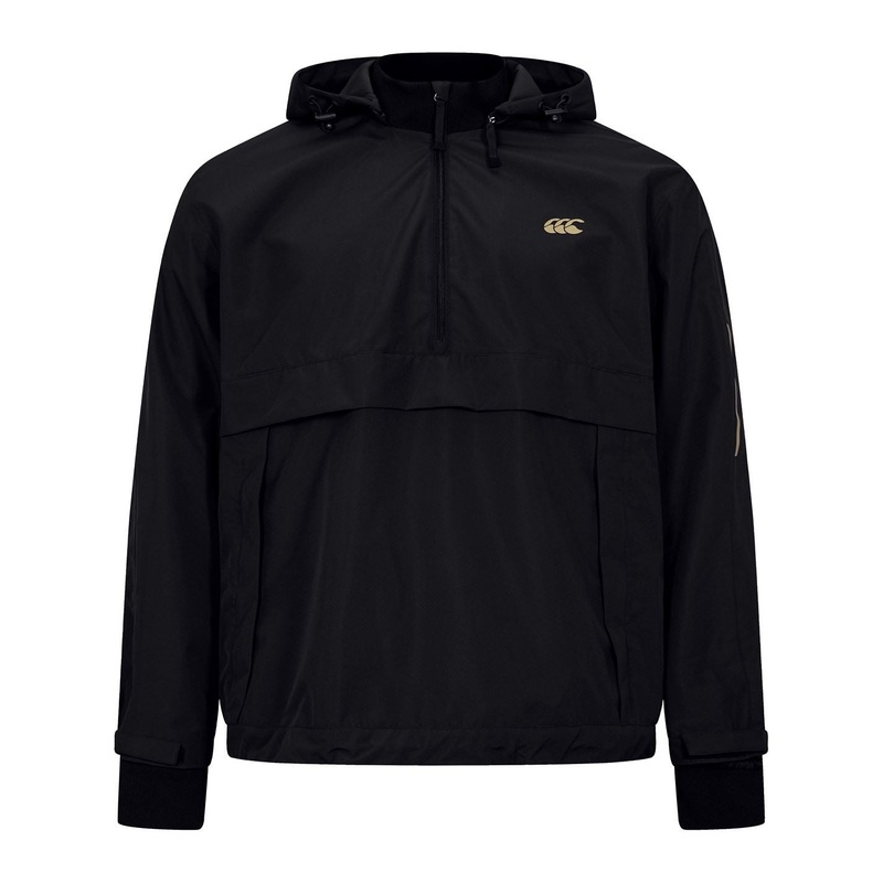 Canterbury Solid Patterned Hooded Half Zipper Anorak Jacket XL Black
