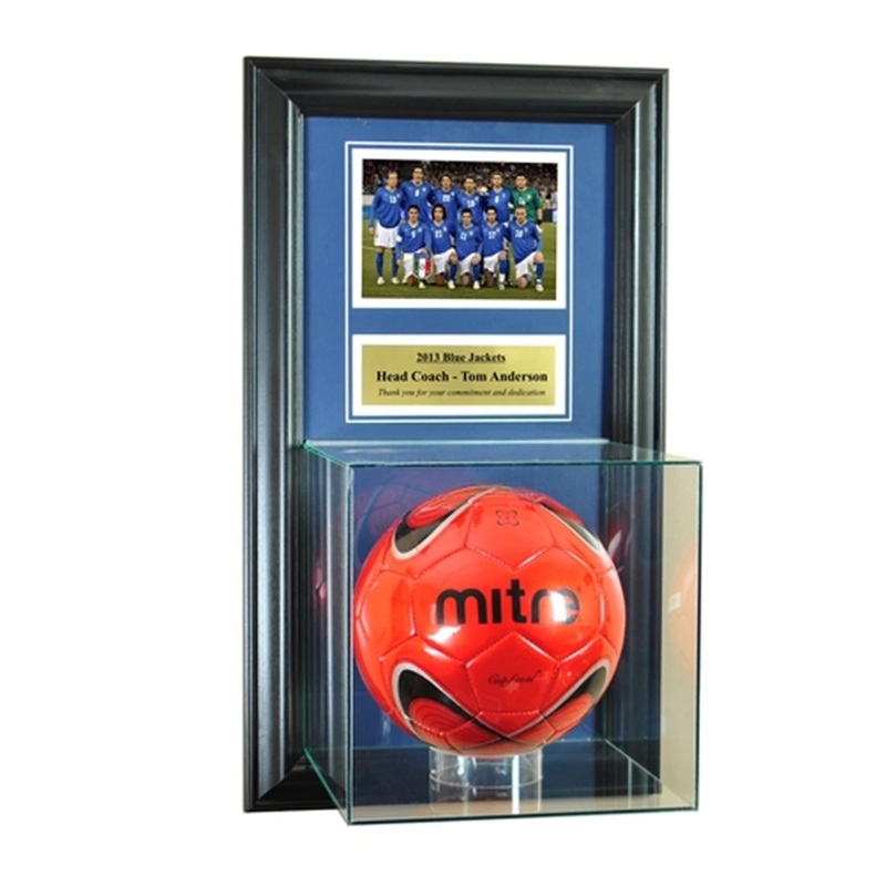 Wall Mounted Soccer Display Case  5×7 Photo & Engraving Plate