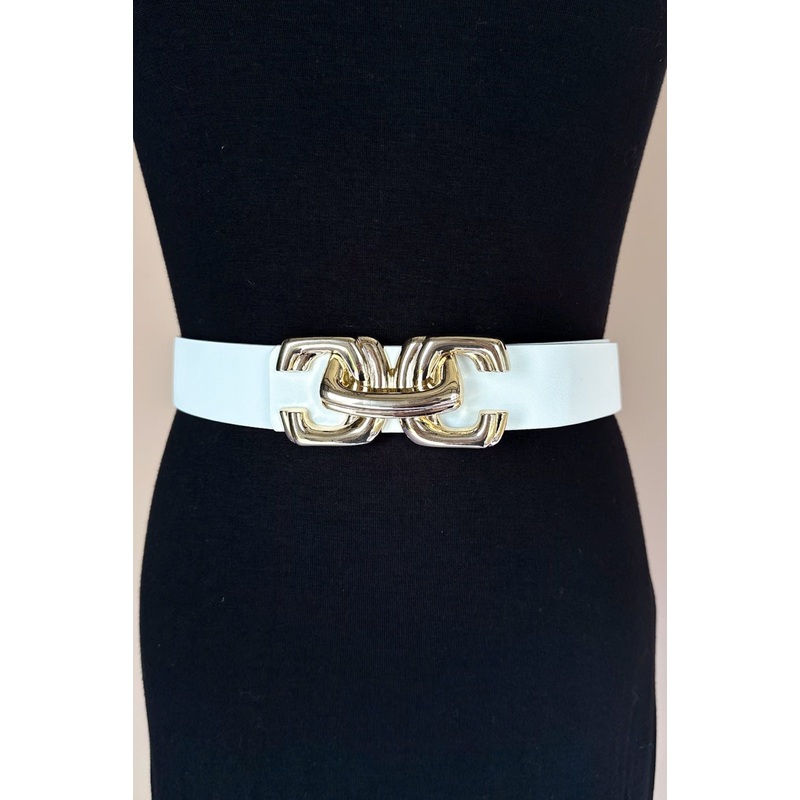 White 3D Linked Chain Belt