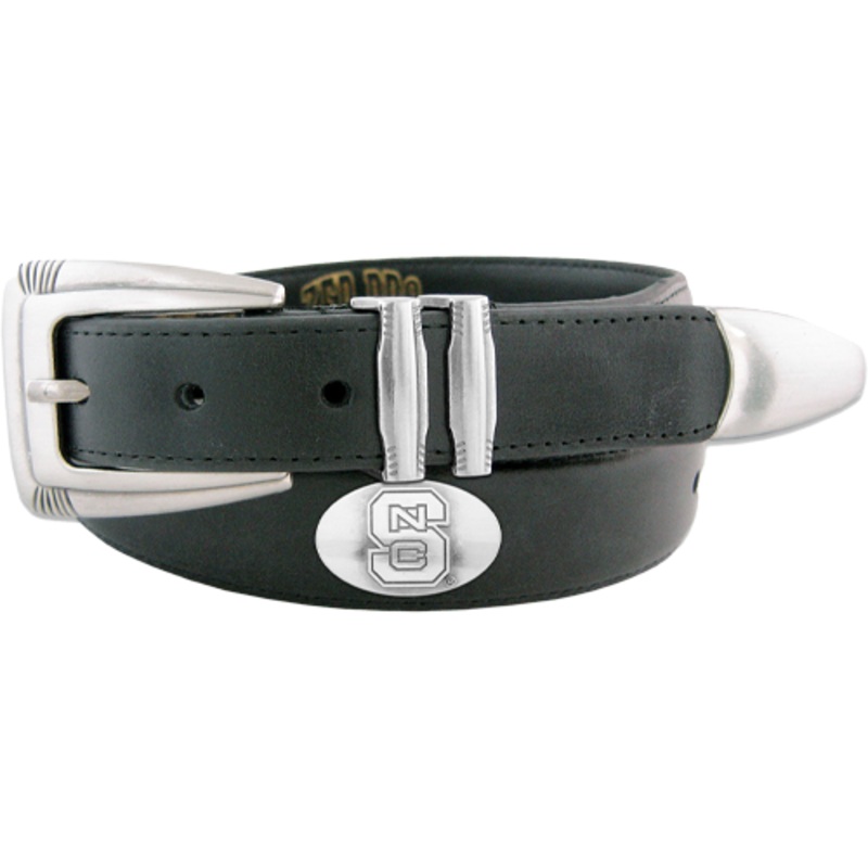 NC State Wolfpack Black Concho Tip Leather Belt 30
