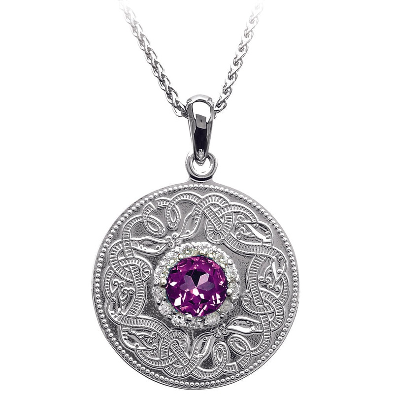 Celtic Warrior Necklace with Amethyst and Clear CZ Stones – Medium