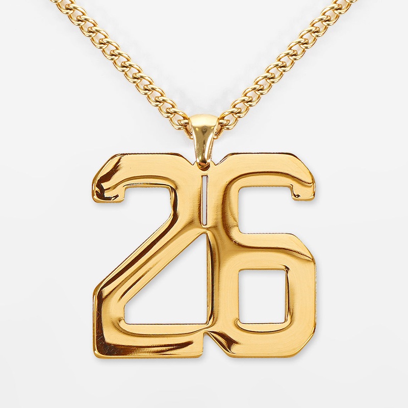 26 Number Pendant with Chain Kids Necklace – Gold Plated Stainless Steel Kids (16″) Gold