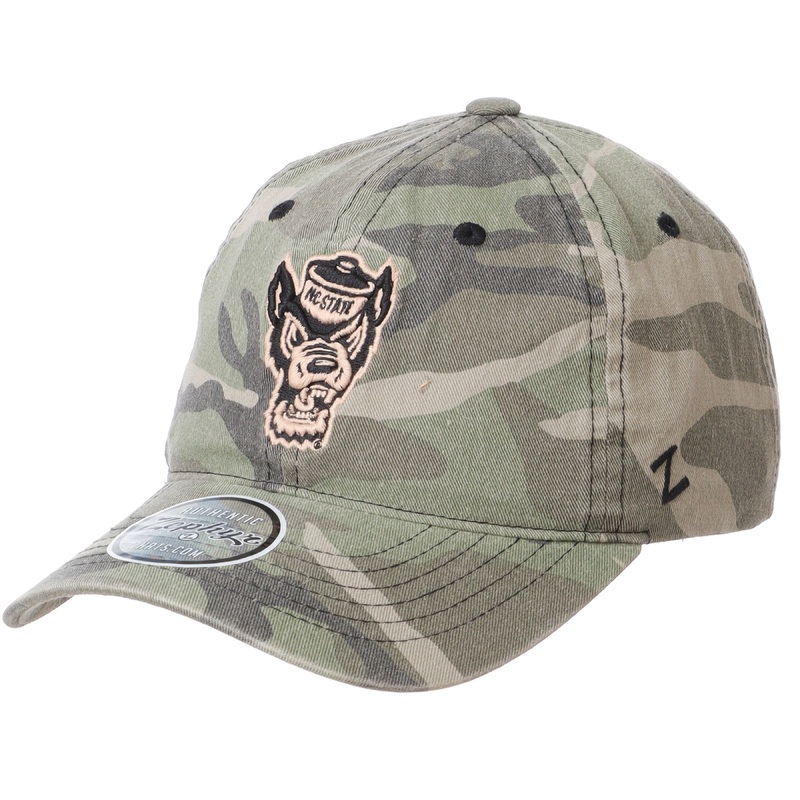 NC State Wolfpack Zephyr Garment Washed Camo Wolfhead GI Joe Adjustable Hat