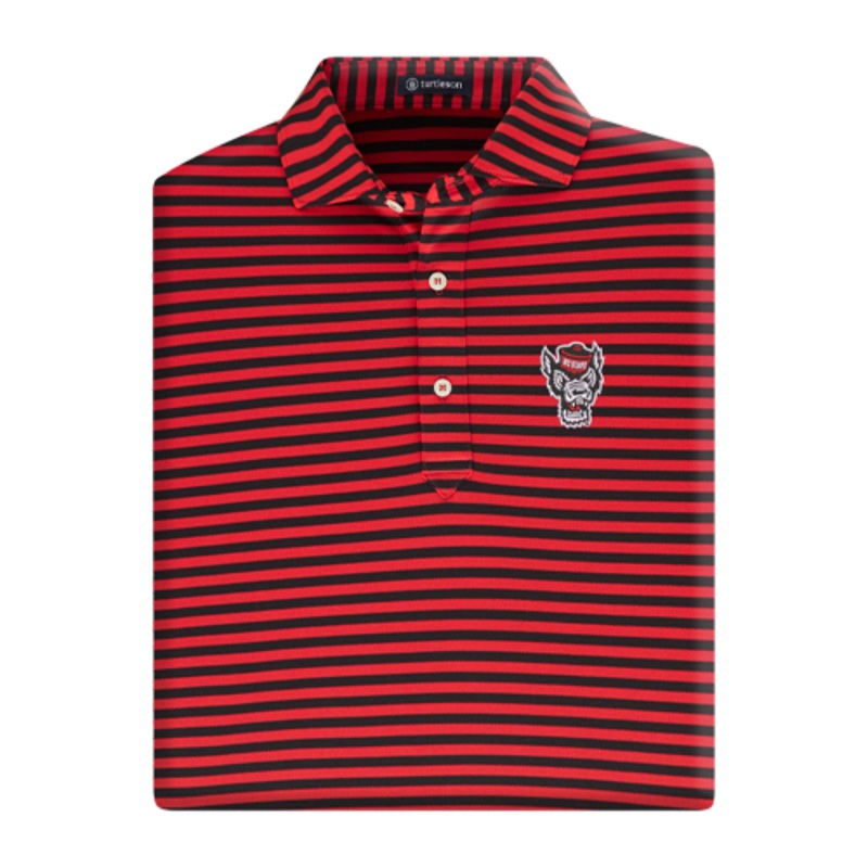 NC State Wolfpack Turtleson Red and Black Stripe Wolfhead Performance Polo Small